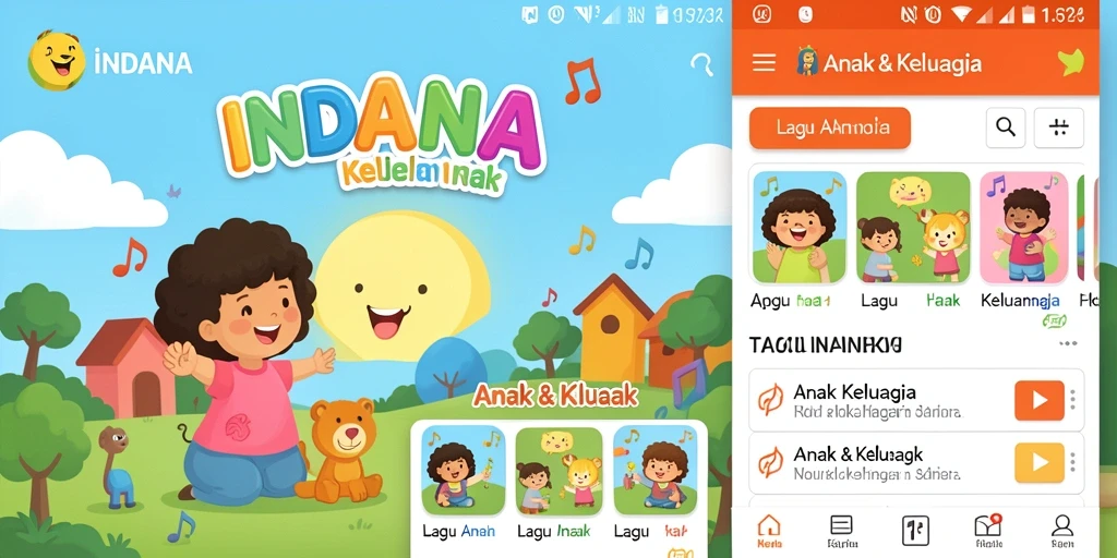 Tampilan antarmuka aplikasi Lagu Anak yang ceria dan interaktif.