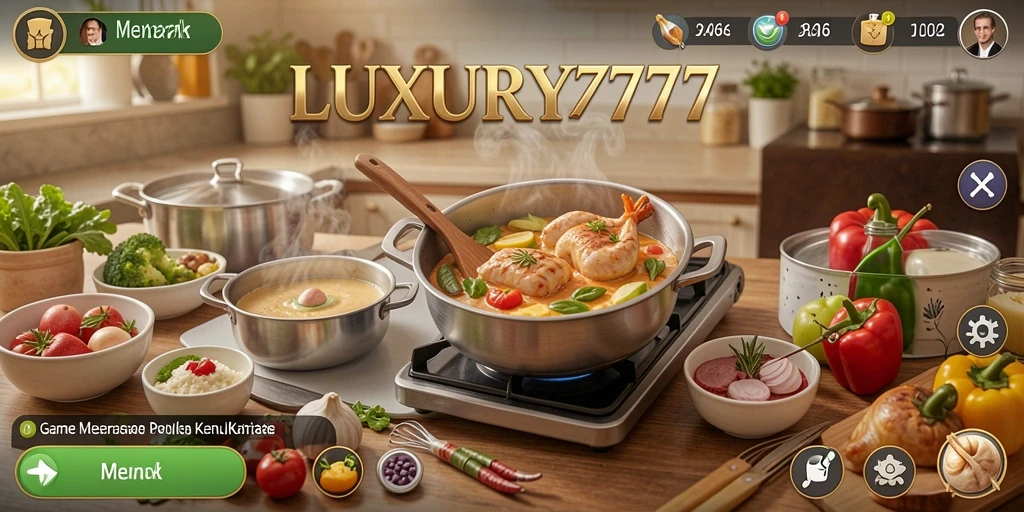 Screenshot utama LUXURY777 menampilkan antarmuka memasak yang interaktif.