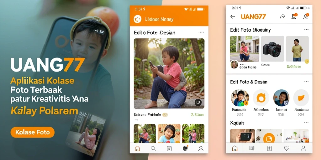 Screenshot antarmuka UANG77 menampilkan fitur Kolase Foto yang menarik.